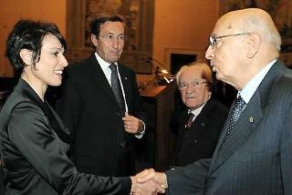 Il Presidente Giorgio Napolitano con il Presidente della Camera dei deputati, G. Fini e l'On. M. Di Centa al termine del Convegno "4 novembre 1918-2008: la Grande Guerra nella memoria italiana