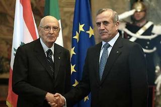 Il Presidente Giorgio Napolitano con il Presidente della Repubblica del Libano Michel Sleiman in Visita Ufficiale in Italia