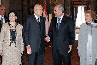 Il Presidente Giorgio Napolitano con il Presidente della Repubblica del Libano Michel Sleiman e relative Consorti in occasione della Visita Ufficiale in Italia
