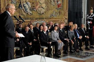 Il Presidente Giorgio Napolitano rivolge il suo indirizzo di saluto ai nuovi Cavalieri dell'Ordine &quot;Al Merito del Lavoro&quot; nomimati il 2 giugno 2008