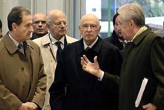 Il Presidente Giorgio Napolitano con il Presidente della Bocconi Mario Monti, il Rettore Angelo Provasoli all'arrivo al nuovo Campus dell'Università Commerciale Bocconi