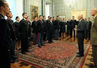 Il Presidente Giorgio Napolitano durante l'incontro con gli Allievi delle Accademie Militari, a margine della cerimonia di consegna delle insegne dell'Ordine Militare d'Italia