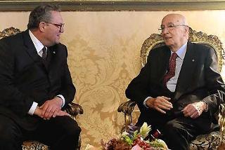 Il Presidente Giorgio Napolitano con S.A.Eminentissima il Principe e Gran Maestro del Sovrano Militare Ordine di Malta, Frà Matthew Festing durante i colloqui
