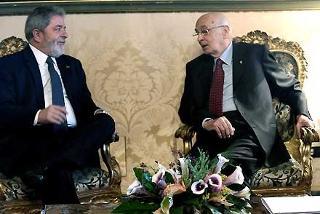 Il Presidente Giorgio Napolitano a colloquio con Luiz Inacio Lula Da Silva, Presidente della Repubblica Federativa del Brasile, in ocasione della visita di Stato in Italia