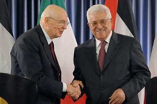 Il Presidente Giorgio Napolitano con Mahmoud Abbas, Presidente dell'Autorità Nazionale Palestinese al termine delle comunicazioni alla stampa