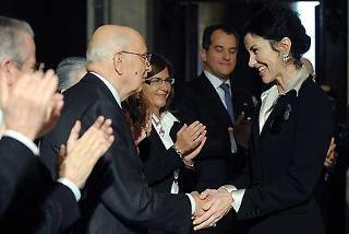 Il Presidente Giorgio Napolitano si congratula con Luisa Todini, Presidente della Todini Finanziaria S.p.A. Premio Leonardo Qualità Italia 2008