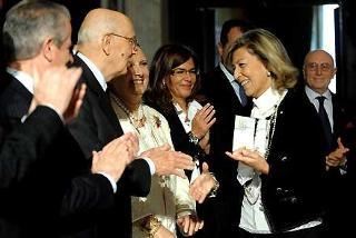 Il Presidente Giorgio Napolitano si congratula con Giuseppina Amarelli Mengano, Presidente Amarelli S.p.A, Premio Leonardo Qualità Italia 2008,in occasione della cerimonia al Quirinale