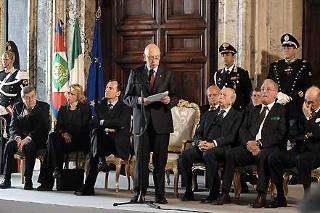 Il Presidente Giorgio Napolitano durante il suo intervento in occasione dell'incontro con il Corpo Diplomatico