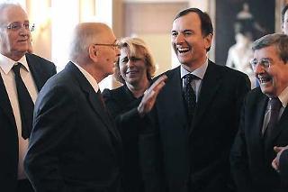 Il Presidente Giorgio Napolitano con il Ministro degli Esteri, Franco Frattini in occasione della presentazione degli auguri di Natale e Capodanno del Corpo Diplomatico