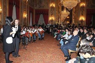 Il Presidente Giorgio Napolitano durante la cerimonia con gli studenti in occasione del 60° anniversario della Carta dei Diritti dell'Uomo