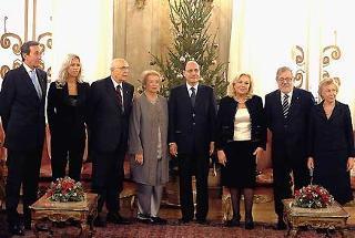 Il Presidente Giorgio Napolitano con i Presidenti di Senato, Camera e della Corte costituzionale con le rispettive Signore, al Senato per il Concerto di Natale, diretto dal Maestro Giovanni Allevi