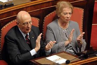 Il Presidente Giorgio Napolitano con la moglie Clio al Concerto di Natale eseguito dal Maestro Giovanni Allevi al Senato