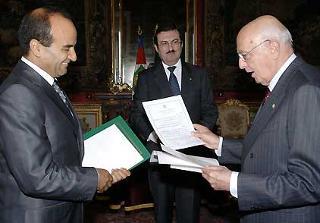 Il Presidente Giorgio Napolitano con S. E. Abdulhafed Gaddur, nuovo Ambascitatore della Gran Giamahiria Araba Libica Popolare.