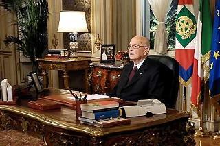 Il Presidente della Repubblica Giorgio Napolitano durante la trasmissione del messaggio di fine anno