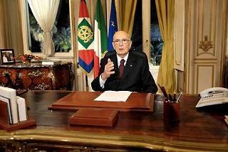 Il Presidente Giorgio Napolitano durante la trasmissione del messaggio di fine anno agli italiani