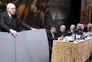 Il Presidente Giorgio Napolitano durante il suo intervento al Teatro Regio