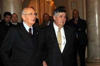 Il Presidente Napolitano con il Prof. Cesare Azzali, Presidente della Fondazione Collegio Europeo di Parma, al Teatro Regio