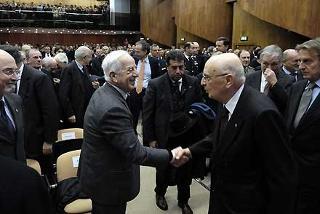Il Presidente Giorgio Napolitano al Convegno &quot;Uno sguardo verso il futuro&quot; promosso dall'Università LUISS G. Carli, a conclusione del 60° anniversario della Costituzione della Repubblica italiana