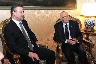 Il Presidente Giorgio Napolitano con il Signor Branko Crvenkovski, Presidente dell'Antica Repubblica Jugoslava di Macedonia in visita ufficiale in Italia, durante i colloqui