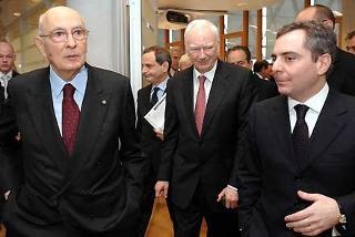 Il Presidente Giorgio Napolitano, nella foto con il Presidente ed il Vice Presidente della Banca Europea per gli Investimenti, rispettivamente Philippe Maystadt e Scannapieco