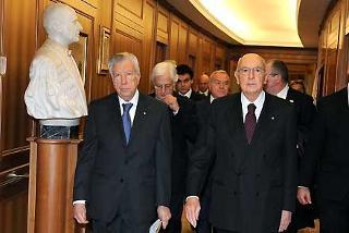 Il Presidente Giorgio Napolitano con Tullio Lazzaro, Presidente della Corte dei conti, al suo arrivo in occasione dell'inaugurazione dell'Anno Giudiziario