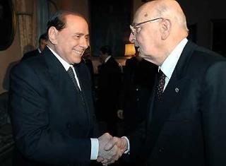 Il Presidente Giorgio Napolitano con il Presidente del Consiglio, Silvio Berlusconi, all'Ambasciata d'Italia presso la Santa Sede, in occasione della ricorrenza della firma dei Patti Lateranensi e dell'Accordo di Revisione del Concordato