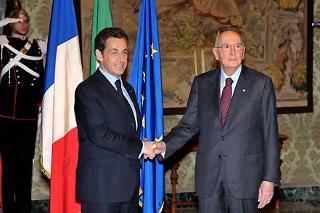Il Presidente Giorgio Napolitano con Nicolas Sarkozy, Presidente della Repubblica Francese