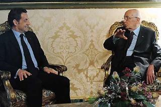 Il Presidente Giorgio Napolitano a colloquio con Nicolas Sarkozy, Presidente della Repubblica Francese
