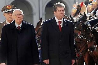 Il Presidente Giorgio Napolitano con il Presidente della Repubblica di Bulgaria, Georgi Parvanov, in visita di Stato in Italia durante la cerimonia di accoglienza