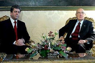 Il Presidente Gioegio Napolitano con il Presidente della Repubblica di Bulgaria, Georgi Parvanov durante i colloqui