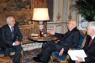 Il Presidente Giorgio Napolitano con Francesco Amirante, 33° Presidente della Corte costituzionale, durante i colloqui