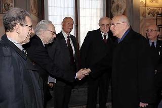 Il Presidente Giorgio Napolitano con i Relatori del Convegno su Eugenio Garin, i Prof. Settis, Vasoli, Prosperi, Rossi e Ciliberto a Palazzo Vecchio