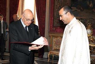 Il Presidente Giorgio Napolitano con il Signor Habib Achour, nuovo Ambasciatore della Repubblica Tunisina in occasione della presentazione delle Lettere Credenziali