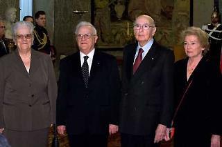 Il Presidente Giorgio Napolitano con il Presidente della Repubblica di Malta Edward Fenech-Adami, in visita ufficiale in Italia e le rispettive consorti