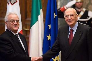 Il Presidente Giorgio Napolitano con il Presidente della Repubblica di Malta Edward Fenech-Adami, in visita ufficiale in Italia