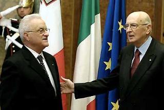 Il Presidente Giorgio Napolitano con il Presidente della Repubblica di Malta, Fenech Adami in occasione della Visita Ufficiale in Italia