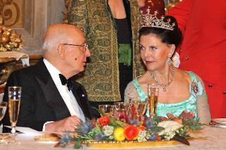 Il Presidente Giorgio Napolitano in un momento del Pranzo con il Re di Svezia e la Regina