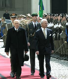 Il Presidente Giorgio Napolitano con Sua Maestà il Re Carlo XVI Gustavo di Svezia in occasione della visita di Stato in Italia