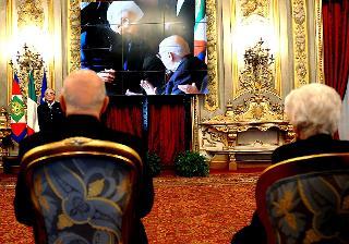 Il Presidente Giorgio Napolitano con Rita Levi Montalcini durante la cerimonia per il genetliaco della Senatrice a vita e Premio Nobel