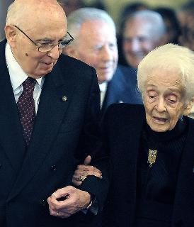 Il Presidente Giorgio Napolitano con Rita Levi Montalcini in occasione della cerimonia per il genetliaco del premio Nobel e Senatrice a vita