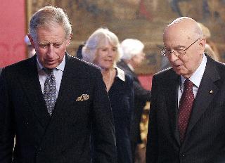 Il Presidente Giorgio Napolitano con il Principe Carlo e la Duchessa Camilla al Quirinale