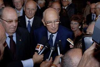 Il Presidente Giorgio Napolitano, a fianco l'On. Gerardo Agostini, Presidente della Confederazione Italiana fra le Associazioni Combattentistiche e Partigiane, al termine dell'incontro al Quirinale con i componenti del sodalizio