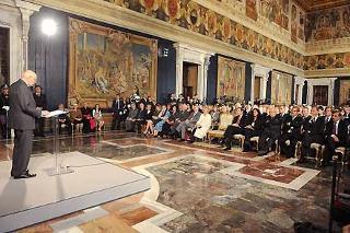Il Presidente Giorgio Napolitano durante il suo intervento in occasione della cerimonia del Giorno della Memoria dedicato alle vittime del terrorismo