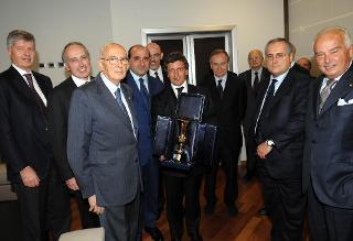 Il Presidente Giorgio Napolitano prima dell'incontro Lazio-Sampdoria per la finale di Coppa Italia, si intrattiene con i Dirigenti delle squadre, le Autorità della Federcalcio e del Coni