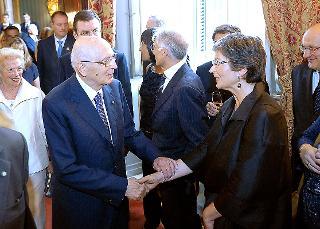 Il Presidente della Repubblica Giorgio Napolitano con la moglie Clio tra gli invitati al ricevimento al Quirinale in occasione della Festa della Repubblica