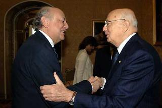 Il Presidente Giorgio Napolitano con Josè Antonio Vieria Gallo, ex Presidente della Camera dei deputati cilena, in occasione dell'incontro al Quirinale