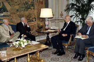 Il Presidente Giorgio Napolitano a colloquio con i Presidenti di Camera e Senato, Fausto Bertinotti e Franco Marini