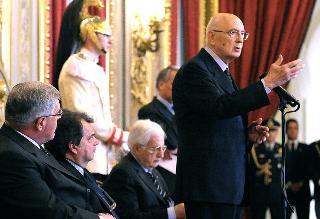 Il Presidente Giorgio Napolitano rivolge il suo indirizzo di saluto ai presenti in occasione della cerimonia di consegna del &quot;Premio dei Premi&quot; per la &quot;Giornata dell'Innovazione&quot;