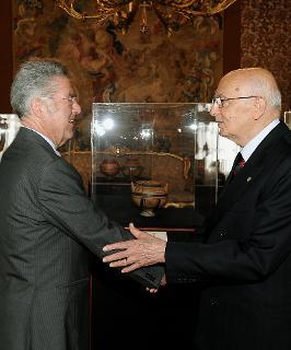 Il Presidente Giorgio Napolitano con Heinz Fischer, Presidente della Repubblica Federale d'Austria a Palazzo Reale,in occasione del Vertice Informale dei Capi di Stato &quot;Uniti per l'Europa&quot;