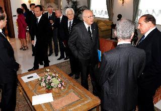 Il Presidente Giorgio Napolitano con Silvio Berlusconi, Presidente del Consiglio dei ministri in occasione dell'incontro al Quirinale